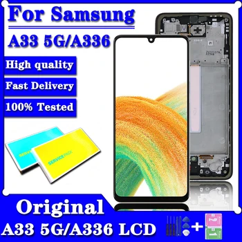 100 % Orijinal Samsung Galaxy A33 5G LCD ekran dokunmatik ekran digitizer İçin Çerçeve İle samsung A336B LCD A336U A336E Ekran