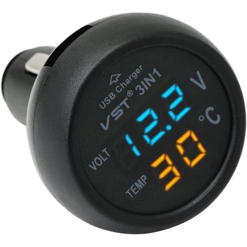 12 V / 24 V Dijital Metre Monitör 3 in 1 LED USB araba şarjı Voltmetre Termometre Araba Pil Monitör LCD Dijital Çift Ekran