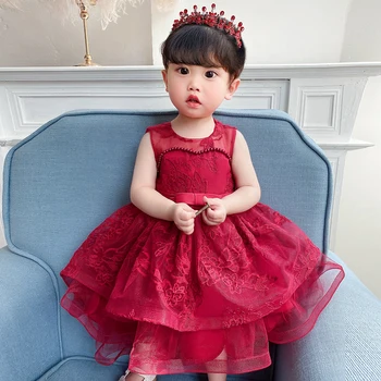 2022 Kız Bebek Vaftiz Elbise Prenses Doğum günü Partisi Bebek Lüks Bapteme Fille Yazlık Giysiler için Düğün için Elbise 