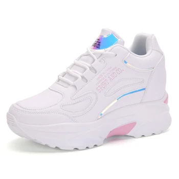 Beyaz Platform7cm Sneakers Kadın Takozlar Sneakers spor ayakkabılar Trend Deri Sonbahar Ayakkabı Gizli Kama Kadın Bayanlar Lüks 2022