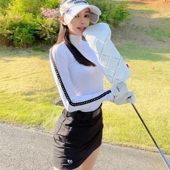Golf kıyafeti kadın hafif güneş koruyucu uzun kollu gömlek spor rahat yüksek elastik dip kız uzun kollu tişört