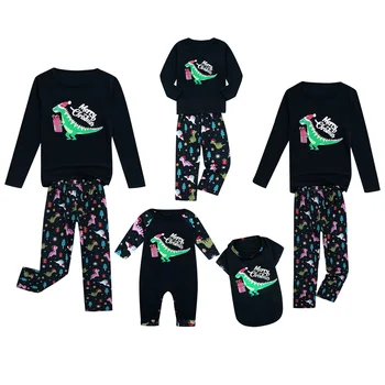 Noel Ebeveyn-çocuk kıyafeti, dinozor Mektup Baskı Uzun Kollu Yuvarlak Yaka Pijama/Tulum için Yetişkin / Bebek / Çocuk / Köpek