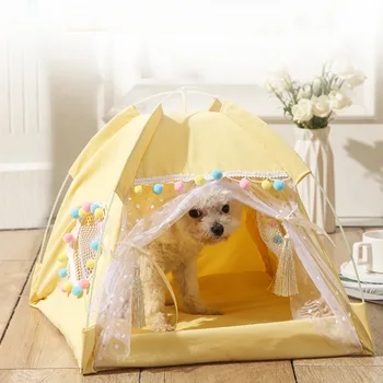 Pet Çadır Ev Kedi Yatak Taşınabilir Teepee Kalın Yavru Gezi Açık Kapalı köpek yatakları
