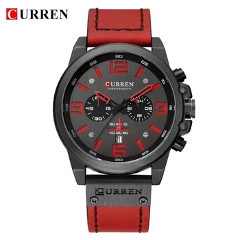 Reloj Hombre Casual kuvars saatler Erkekler İçin CURREN Moda Kırmızı Deri Spor Erkek Kol Saati Chronograph Erkek İzle