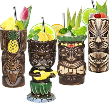 Tiki Kupa Seramik Hawaii Kokteyl Parti Seramik Kupa Zombi Kafatası Kupa Büyük Şarap Seti Egzotik Parti Premium Tropikal Kupa İçecek