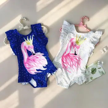 Toddler Kız Flamingo Baskı Mayo Bebek Kız Ruffles Yaz Bikini Yenidoğan Banyo Tek Parça Takım Elbise Çocuklar Kız Mayo 1 3 5Y